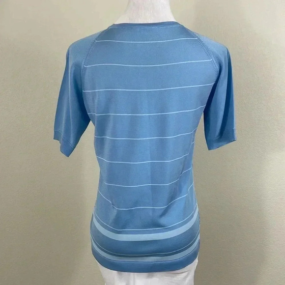 Vintage Montagut Paris blue striped polyamide t-shirt size small - Picture 3 of 6